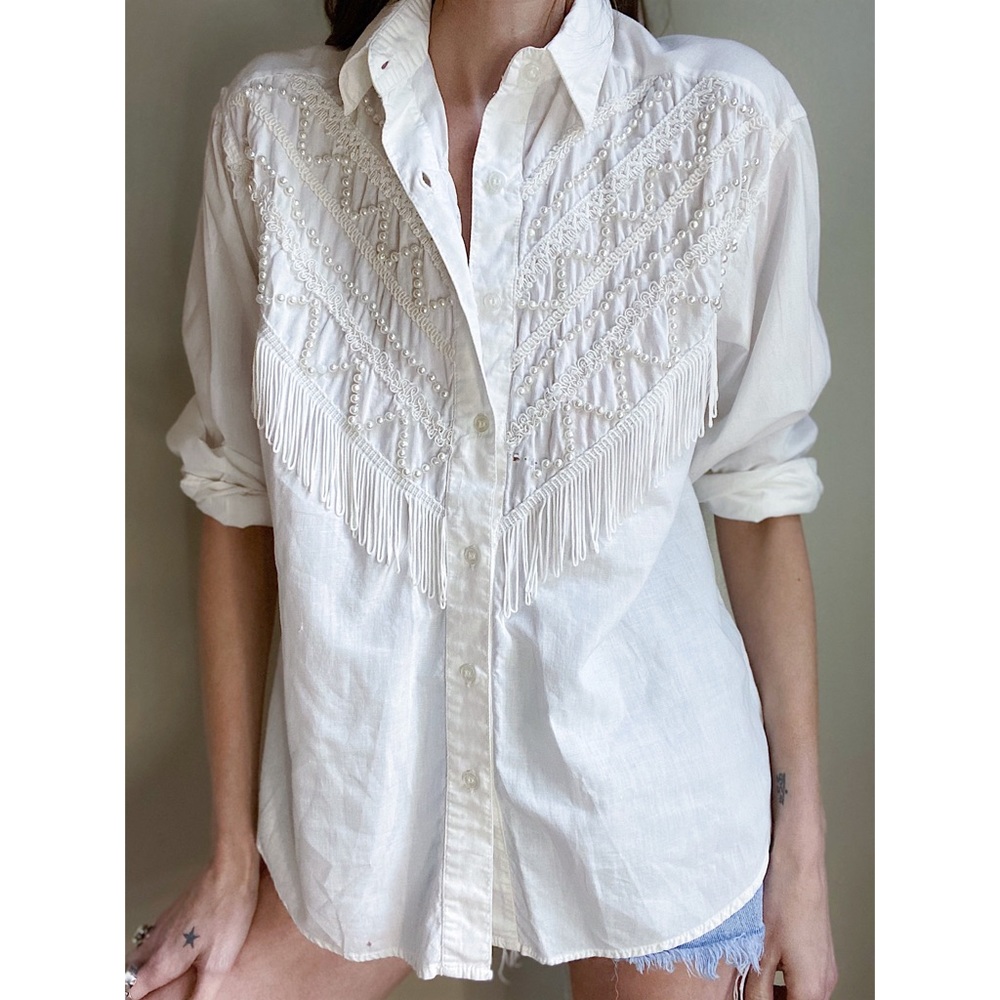 Vintage cotton fringe shirt - Picture 1 of 8